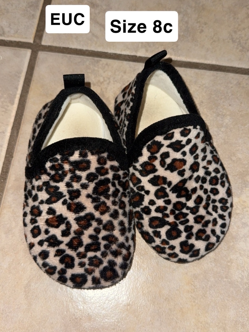 Kids Leopard Print Slip-On Slippers - Black and Brown